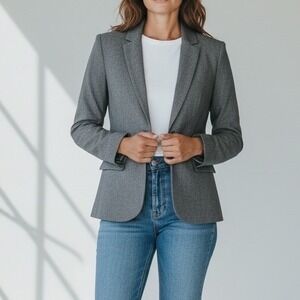 Apt 9 Womens Gray One Button Tailored Blazer Jacket Size 10 Office Professional